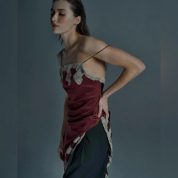 ZARA ~ Satin Lace asymmetric Slip Dress - Picture 9 of 13